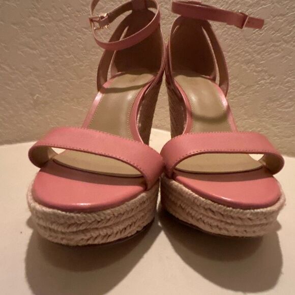Michael Kors Size 9.5 Kimberly Espadrille Wedge Sandals Pink Preppy Coastal - Picture 6 of 11